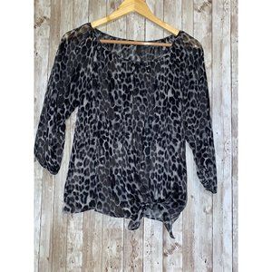Women's Express Sheer Gray Leopard Animal Print Shirt Blouse Top Size XS